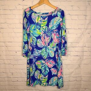 Lilly Pulitzer Hollee Dress Blue Tropical Leaf Print ****Please Read*****